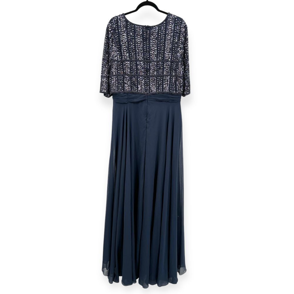Mac Duggal NEW Chiffon Gown w/ Fully Beaded 3/4 Sleeve Top Navy $598 - Size‎ 18 - Picture 9 of 13